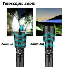 Load image into Gallery viewer, Adjustable Rechargeable Tactical Flashlight USB LED Super Bright Zoomable IPX65 Waterproof Portable Torchlight Flash Lamp USB Charging For Hiking Camping Running Fishing