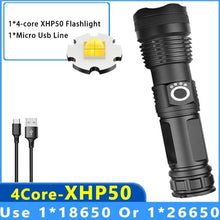 Load image into Gallery viewer, Adjustable Rechargeable Tactical Flashlight USB LED Super Bright Zoomable IPX65 Waterproof Portable Torchlight Flash Lamp USB Charging For Hiking Camping Running Fishing