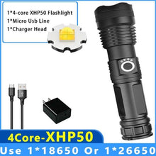 Load image into Gallery viewer, Adjustable Rechargeable Tactical Flashlight USB LED Super Bright Zoomable IPX65 Waterproof Portable Torchlight Flash Lamp USB Charging For Hiking Camping Running Fishing