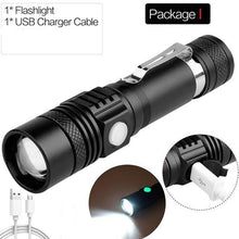 Load image into Gallery viewer, Adjustable Rechargeable Waterproof LED Flashlights Rechargeable High Lumens Torchlight Zoomable Torch USB Charging Waterproof 5 Modes With Power Display For Camping Hiking Outdoor Emergency