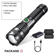 Load image into Gallery viewer, Adjustable Rechargeable Waterproof LED Flashlights Rechargeable High Lumens Torchlight Zoomable Torch USB Charging Waterproof 5 Modes With Power Display For Camping Hiking Outdoor Emergency