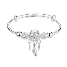 将图片加载到图库查看器,Adjustable Sterling Silver Dreamcatcher Feather Round Bead Charm Bracelet Bangle Adjustable Polished Hollow Out Bracelet For Women Girl Teen Mother Friend Friendship Cute Luxury Jewelry Birthday Gift