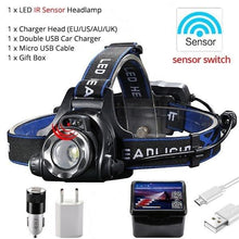 Load image into Gallery viewer, Adjustable USB Rechargeable IR Sensor Super Bright Headlight Battery For Long Working Time LED Headlamp Fishing Waterproof Head Light Lamp Perfect For Running Camping