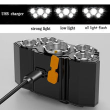 Load image into Gallery viewer, Adjustable USB Rechargeable Torch Lamp Built-in Battery 5 Led Strong Headlight Waterproof Rechargeable Super Bright Head-Mounted Flashlight For Outdoor Night Camping