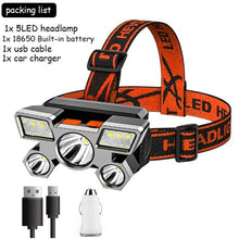 Load image into Gallery viewer, Adjustable USB Rechargeable Torch Lamp Built-in Battery 5 Led Strong Headlight Waterproof Rechargeable Super Bright Head-Mounted Flashlight For Outdoor Night Camping