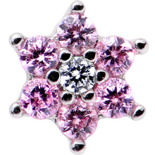 Load image into Gallery viewer, 18G 1/4 Pink and Clear Cubic Zirconia Gem Flower Nose Bone
