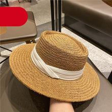 将图片加载到图库查看器,Adult Summer Straw Hat Fashion Casual Beach Fedora Hat Wide Brim Straw Hat Luxury Fedora Summer Packable Sun Hat Lightweight Women Beach Sun Hat Breathable Sun Hats For Women 56-58cm