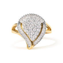 Load image into Gallery viewer, 10K Yellow Gold 1 Cttw Round and Baguette Cut Diamond Ballerina Cluster Ring (H-I Color, SI2-I1 Clarity)