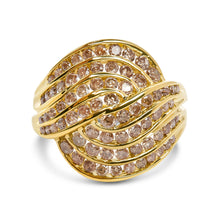 Load image into Gallery viewer, 10K Yellow Gold 2.0 Cttw Channel Set Diamond Cocktail Swirl Band Ring (K-L Color, I1-I2 Clarity) - Ring Size 7
