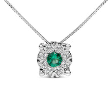 Load image into Gallery viewer, 14K White Gold 3.8 MM Green Emerald and 1/3 Cttw Diamond Composite Halo 18" Pendant Necklace (F-G Color, VS2-SI1 Clarity)