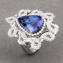 Load image into Gallery viewer, 11.68 Carat Genuine Tanzanite and White Diamond 18K White Gold Ring
