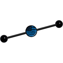 Load image into Gallery viewer, 14G Blue American Flag Black Industrial Barbell 37mm