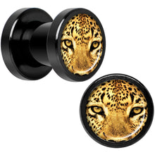 Load image into Gallery viewer, Full Color Leopard Eyes Black Anodized Screw Fit Plug Set 2G