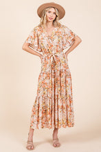 将图片加载到图库查看器,New Summer Floral Tie Waist Flutter Sleeve Tiered Dress – Graceful and Feminine Dress with Bohemian Charm and Flattering Tie Waist