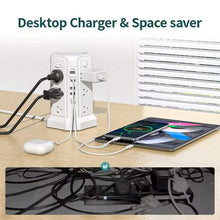 Load image into Gallery viewer, Surge Protector Tower 1800J with 4 USB A Ports, USB C (PD18W) Port, 12 AC Outlets and 10FT Cord