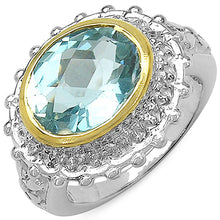 Load image into Gallery viewer, Two Tone Plated 5.01 Carat Genuine Blue Topaz & White Topaz .925 Sterling Silver Ring