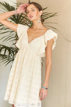 Load image into Gallery viewer, Tie Back V-Neck Ruffle Sleeve Summer Dress For Women – Elegant, Chic & Trendy V-Neck Fluttering Dress with Ruffles & Tie Detail