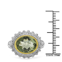 将图片加载到图库查看器,Two Tone Plated 4.16 Carat Genuine Green Amethyst & White Topaz .925 Sterling Silver Ring