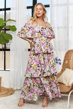 Load image into Gallery viewer, Layered Floral Off-Shoulder Short Sleeve Maxi Dress β Elegant Off-Shoulder Maxi Dress with Layered Floral Pattern for a Romantic Look