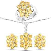 Load image into Gallery viewer, 6.60 Carat Genuine Citrine .925 Sterling Silver 3 Piece Jewelry Set (Ring, Earrings, and Pendant w/ Chain)
