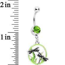 将图片加载到图库查看器,Green Gem Grassy Garden Hoop Dragonfly Dangle Belly Ring