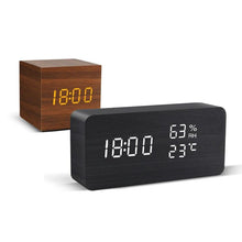 将图片加载到图库查看器,Alarm Clock LED Wooden Watch Digital Alarm Clock with Wooden Electronic LED Time Display 3 Alarm Settings Humidity & Temperature Detect Wood Made Electric Clocks Table Voice Control Digital Wood USB/AAA Powered Electronic Desktop Clocks