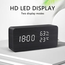 将图片加载到图库查看器,Alarm Clock LED Wooden Watch Digital Alarm Clock with Wooden Electronic LED Time Display 3 Alarm Settings Humidity & Temperature Detect Wood Made Electric Clocks Table Voice Control Digital Wood USB/AAA Powered Electronic Desktop Clocks