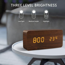 将图片加载到图库查看器,Alarm Clock LED Wooden Watch Digital Alarm Clock with Wooden Electronic LED Time Display 3 Alarm Settings Humidity & Temperature Detect Wood Made Electric Clocks Table Voice Control Digital Wood USB/AAA Powered Electronic Desktop Clocks