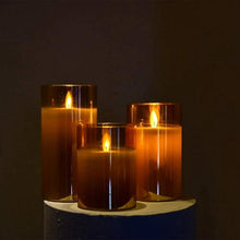 Load image into Gallery viewer, Amber Glass LED Flameless Candles Real Pillar Wax Flickering Moving Wick Effect Gold Halloween Glass Candle Set with Remote Control Cycling Timer Flickering With Remote Battery Operated For Wedding Festival Decorations Gift