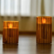 Load image into Gallery viewer, Amber Glass LED Flameless Candles Real Pillar Wax Flickering Moving Wick Effect Gold Halloween Glass Candle Set with Remote Control Cycling Timer Flickering With Remote Battery Operated For Wedding Festival Decorations Gift