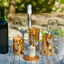 Load image into Gallery viewer, Amber Glass LED Flameless Candles Real Pillar Wax Flickering Moving Wick Effect Gold Halloween Glass Candle Set with Remote Control Cycling Timer Flickering With Remote Battery Operated For Wedding Festival Decorations Gift