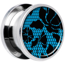 Load image into Gallery viewer, Blue Floral Lace Steel Screw Fit Plug Set 9/16