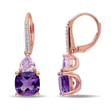 Load image into Gallery viewer, Amethyst and Tanzanite Duo Stone Dangling Leverback Earrings