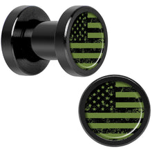 Load image into Gallery viewer, Green American Flag Black Anodized Screw Fit Plug Set 5mm to 20mm