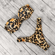 将图片加载到图库查看器,Animal Print Leopard Bikini Push Up Swimsuit Women Bikini Set Bathing Suit Bandeau Beach Wear Swimwear Women Casual Leopard Printed Triangle High Waist Two Piece Bikini Sets