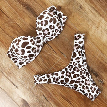 将图片加载到图库查看器,Animal Print Leopard Bikini Push Up Swimsuit Women Bikini Set Bathing Suit Bandeau Beach Wear Swimwear Women Casual Leopard Printed Triangle High Waist Two Piece Bikini Sets