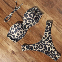 将图片加载到图库查看器,Animal Print Leopard Bikini Push Up Swimsuit Women Bikini Set Bathing Suit Bandeau Beach Wear Swimwear Women Casual Leopard Printed Triangle High Waist Two Piece Bikini Sets