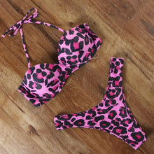 将图片加载到图库查看器,Animal Print Leopard Bikini Push Up Swimsuit Women Bikini Set Bathing Suit Bandeau Beach Wear Swimwear Women Casual Leopard Printed Triangle High Waist Two Piece Bikini Sets