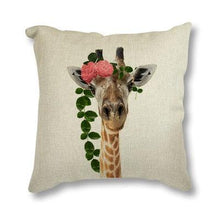 Load image into Gallery viewer, Animal Rabbit Deer Flower Crown Throw Pillow Case Cover Grey Rabbit Isolated On A White Background Bunny Tail Back Printed Decorative Linen Cotton Cushion Cover Pillow Case Nordic Cushion Cover Sofa Car Decoration 45x45CM