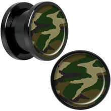 Load image into Gallery viewer, Woodland Camo Print Black Anodized Screw Fit Plug Set 1/2
