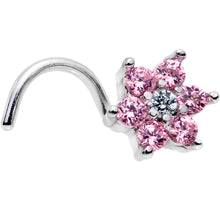 Load image into Gallery viewer, 20G 1/4 Pink and Clear CZ Gem Flower Right Nose Screw