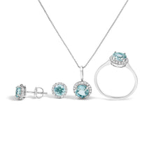 Load image into Gallery viewer, 10K White Gold Purple Amethyst and 3/8 Cttw Diamond Halo Jewelry Set (Earrings, Pendant & Ring)