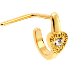 将图片加载到图库查看器,20G Clear Gem Gold Tone Heart Faux Hoop L Shaped Nose Ring