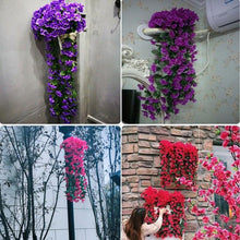 将图片加载到图库查看器,Artificial Flower Wisteria Basket Wall Hanging Flower Party Decoration Simulation For Valentine's Day Wedding Birthdays Hanging Basket Lifelike Garland for Home Wedding Garden/Yard String Floral Decoration