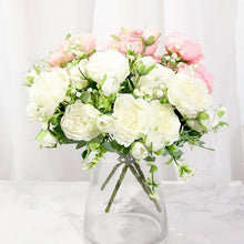 Load image into Gallery viewer, Artificial Rose Flowers Bouquet Pink And White Silk Peony Rose For Home Bridal Wedding Party Festival Decor