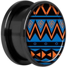 Load image into Gallery viewer, Blue Orange Tribal Print Black Anodized Screw Fit Plug Set 18mm