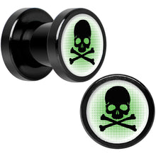 Load image into Gallery viewer, Green Black Skull Black Anodized Screw Fit Plug Set 2G