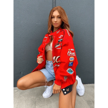 Load image into Gallery viewer, Autumn and Winter Sports Style Red Printed Casual Loose Long Sleeve Coat Jacket For Women Oversized Jackets for Women