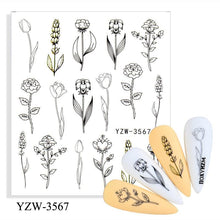 Load image into Gallery viewer, Autumn Simple Green Pink Pattern Water Nail Decal Sticker Flower Leaf Tree Winter Slider For Nail Art Manicuring Decoration Decals for Nail Art Decoration Including Hearts Stars Letters Bowknot Leaves Flowers Plants Fruits Butterflies