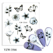 Load image into Gallery viewer, Autumn Simple Green Pink Pattern Water Nail Decal Sticker Flower Leaf Tree Winter Slider For Nail Art Manicuring Decoration Decals for Nail Art Decoration Including Hearts Stars Letters Bowknot Leaves Flowers Plants Fruits Butterflies